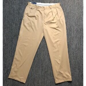 Polo Ralph Lauren Dress Pants Mens 36x32 Tan Khaki Two Pleated Cuffed Chino